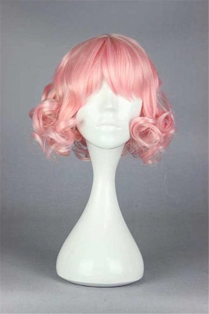 KiyaCos Short Curly Wavy Layered Harajuku Cosplay Wigs Costume Hair Pastel Pink - Image 3